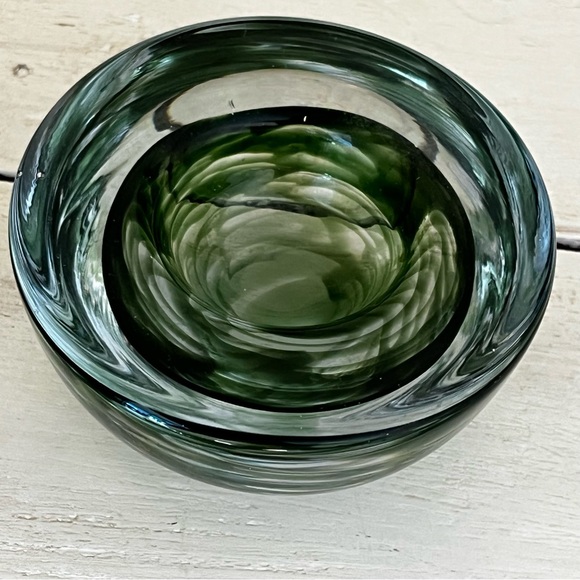 Kosta Boda Green Swirl Art Glass Votive Candle Holder - Picture 2 of 6